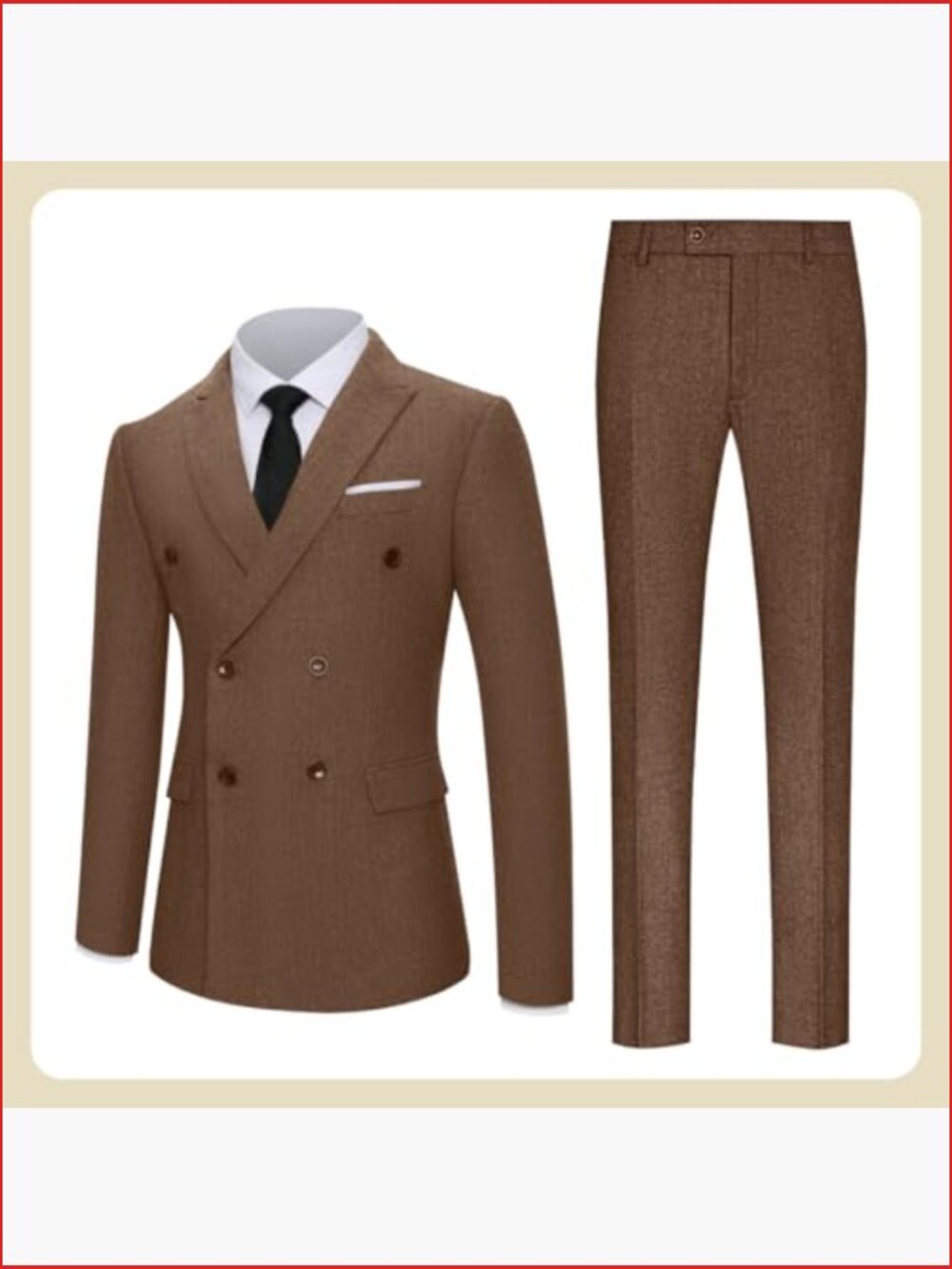 Slim Fit Double Breasted Herringbone Tweed 2 Piece Suit Set - Picture 5 of 7